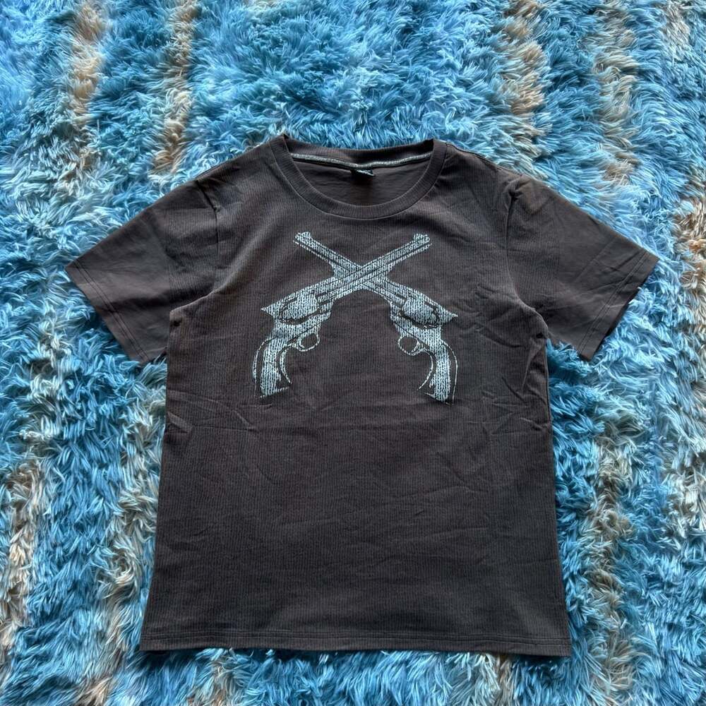 Number (N)ine Cross Guns Murder Brown Thermal T-Shirt Size 1